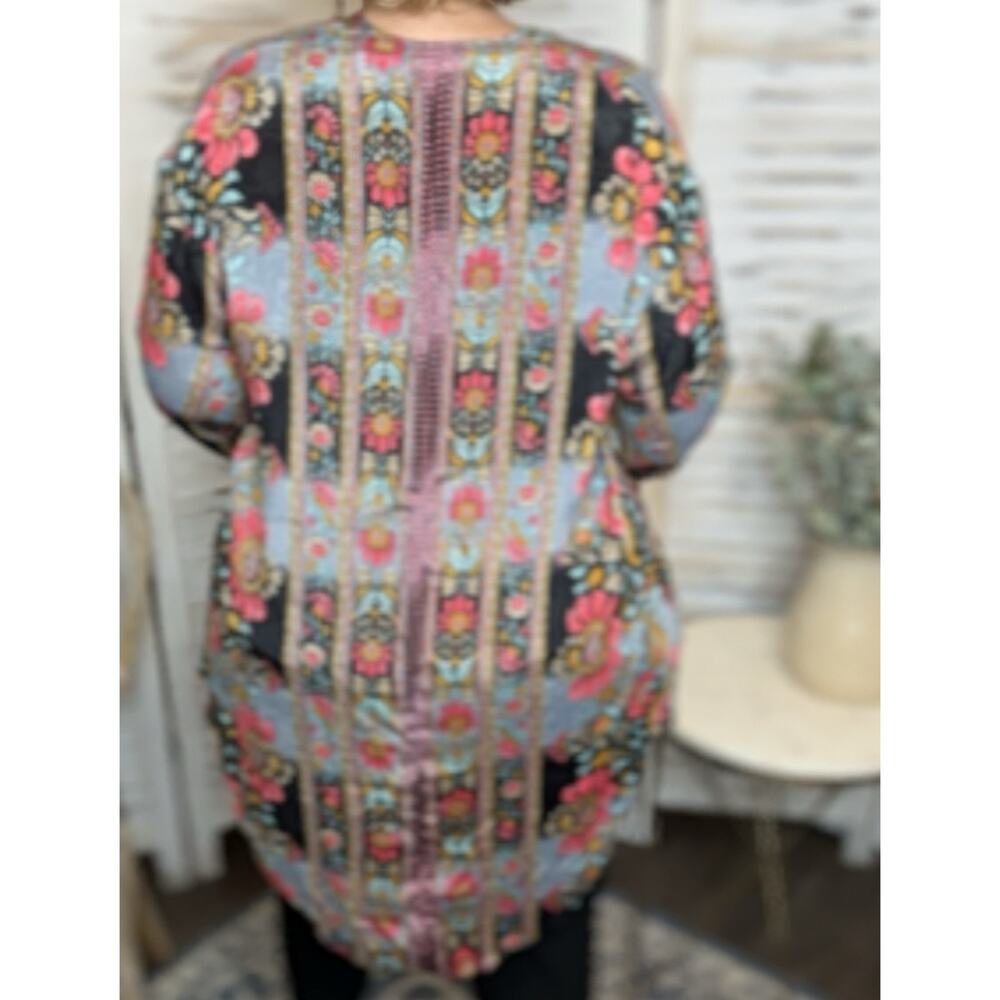 CIENNA Australia Women's XL Floral Boho Kimono Silk Snap Flowy Lightweight Tunic - Picture 7 of 14